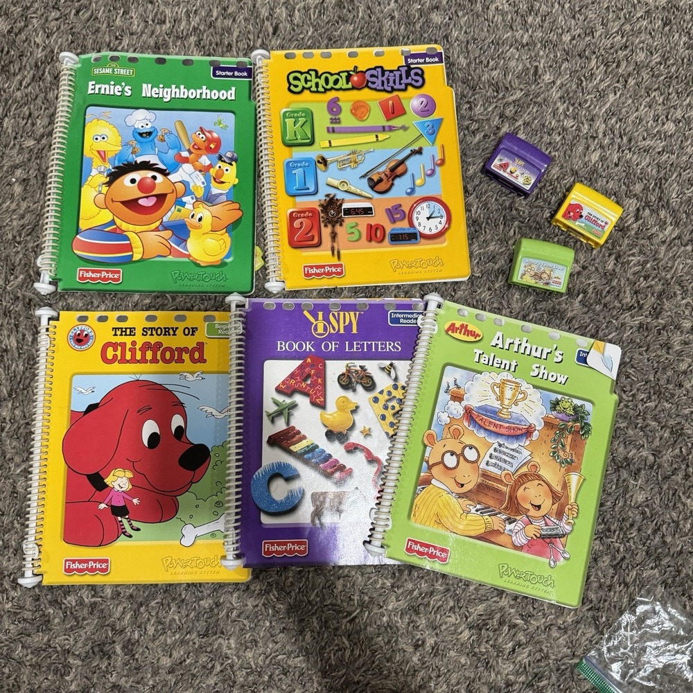 Fisher Price Power Touch Learning System Bundle Clifford +‎ 5 Books 3 Cartridges